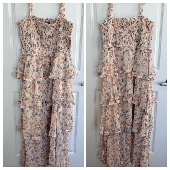 🆕 NWT Arula LOLAH Tiered Smocked Floral Maxi Dress B 2X XXL 18 Plus Sexy Slit - Picture 4 of 11